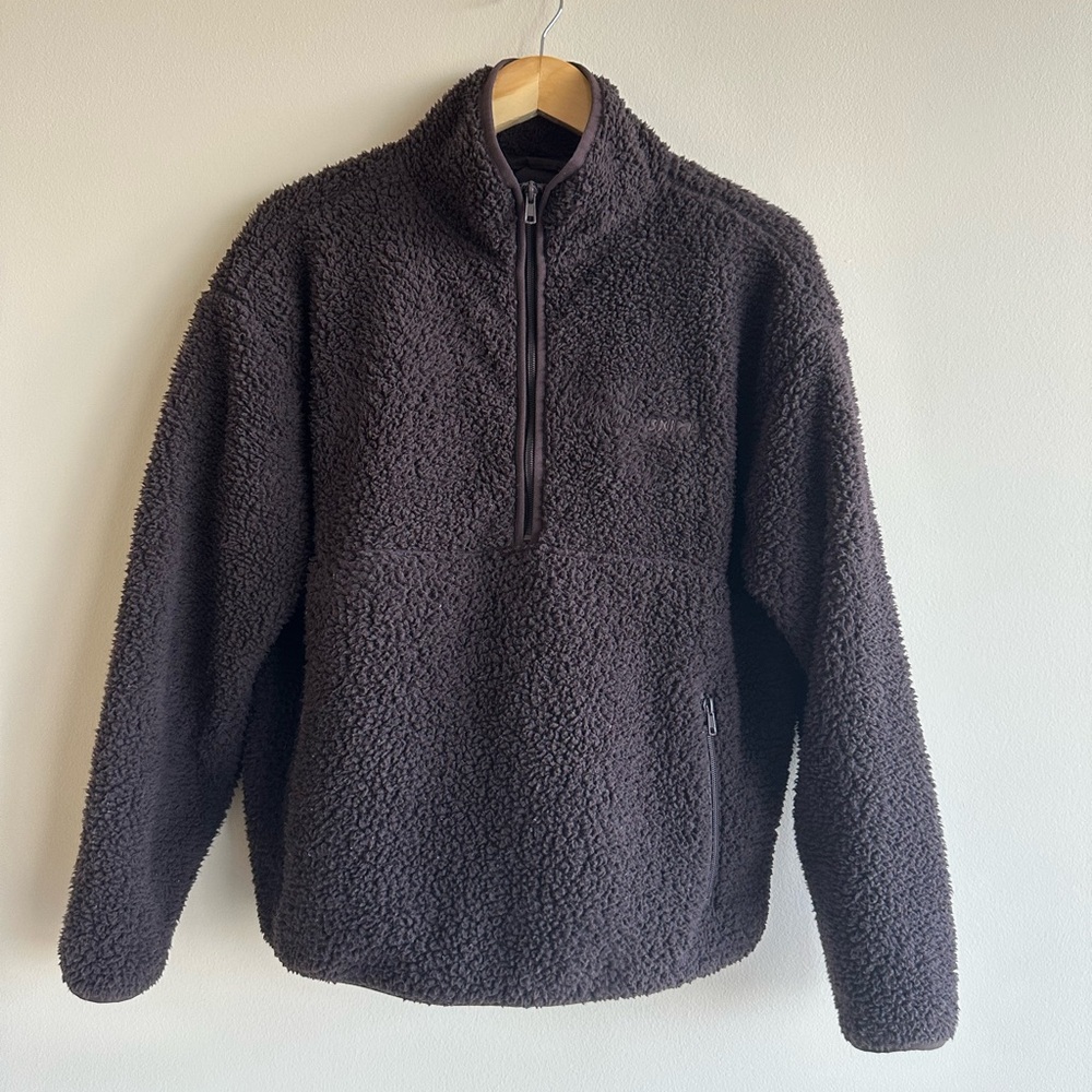 Skims Mocha Brown Quarter Zip Teddy Sherpa Jacket Size Medium